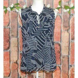 Tommy Hilfiger Ladies S Chiffon Navy Blue Sleeveless Blouse Ruffle Career Office